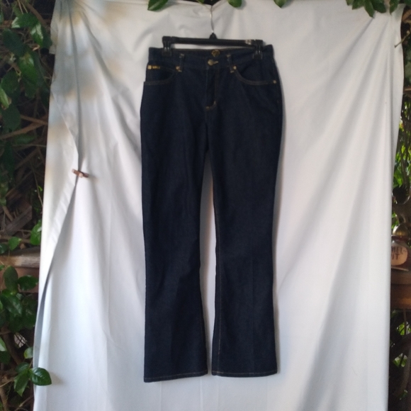 Xoxo Denim Jeans Juniors Size 5/6 Dark Wash Straight Leg Reg Fit Gold Accents - Picture 1 of 7